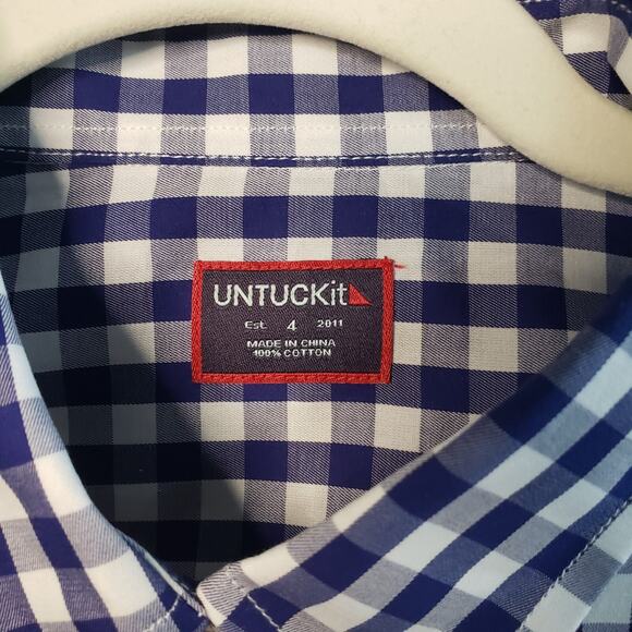 Untuckit Shirt Womens 4 Blue White Gingham Long Sleeve Preppy Classiccore 34x30 - Picture 7 of 9